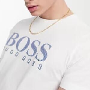 BOSS Hugo Boss Athleisure Tee 5 T-shirt White Blue Logo Graphic Size L Crewneck